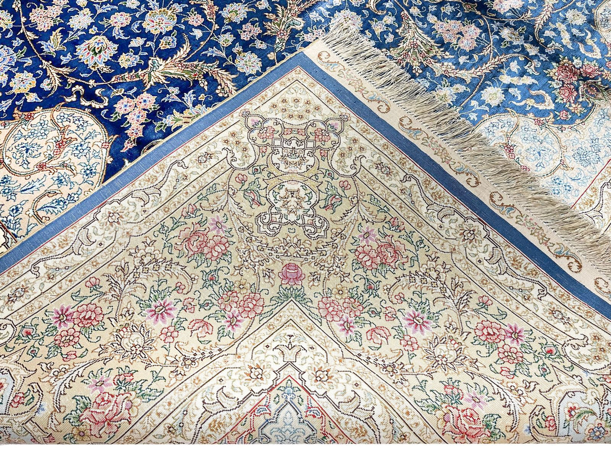 8x10 Light Blue and Brown Turkish Silk Rug