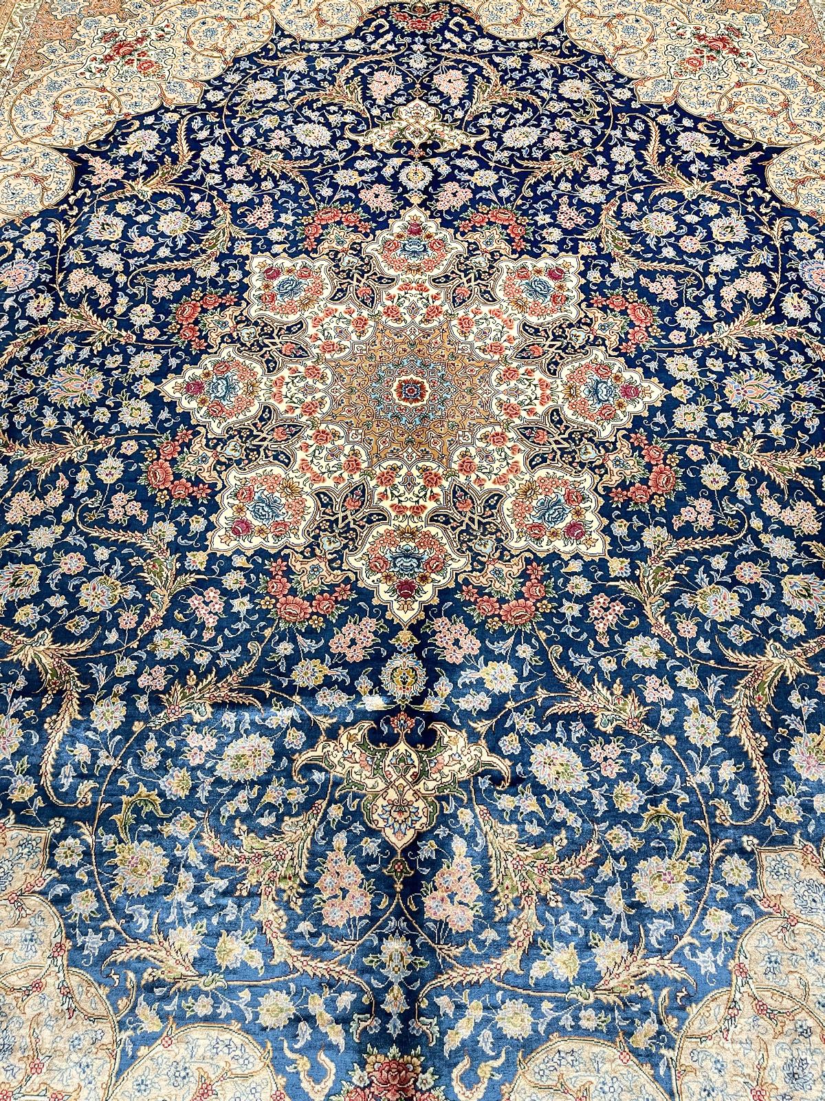 8x10 Light Blue and Brown Turkish Silk Rug