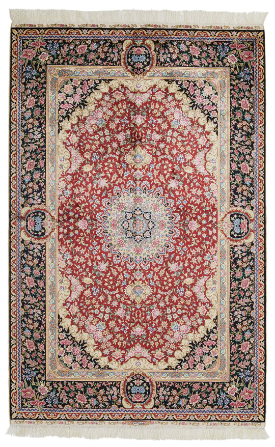 4x6 Red and Black Turkish Silk Rug