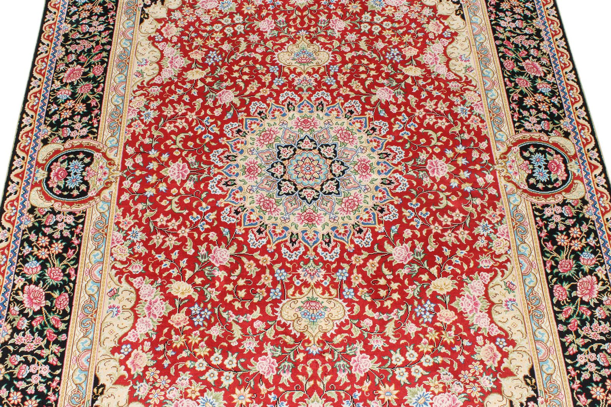 4x6 Red and Black Turkish Silk Rug