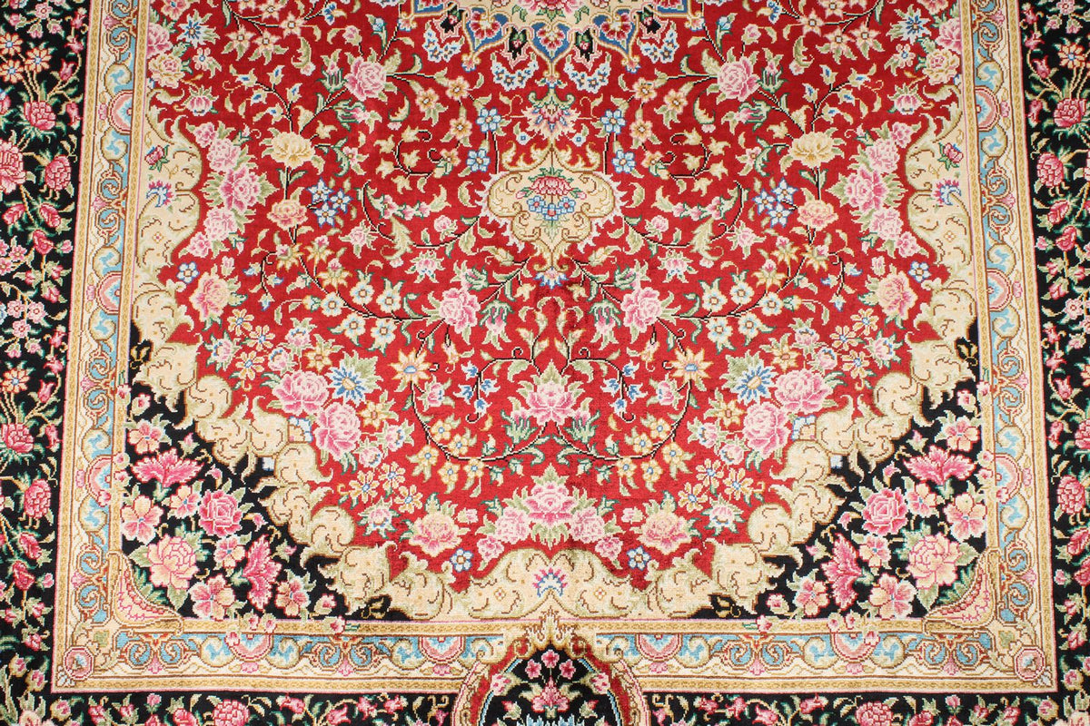 4x6 Red and Black Turkish Silk Rug