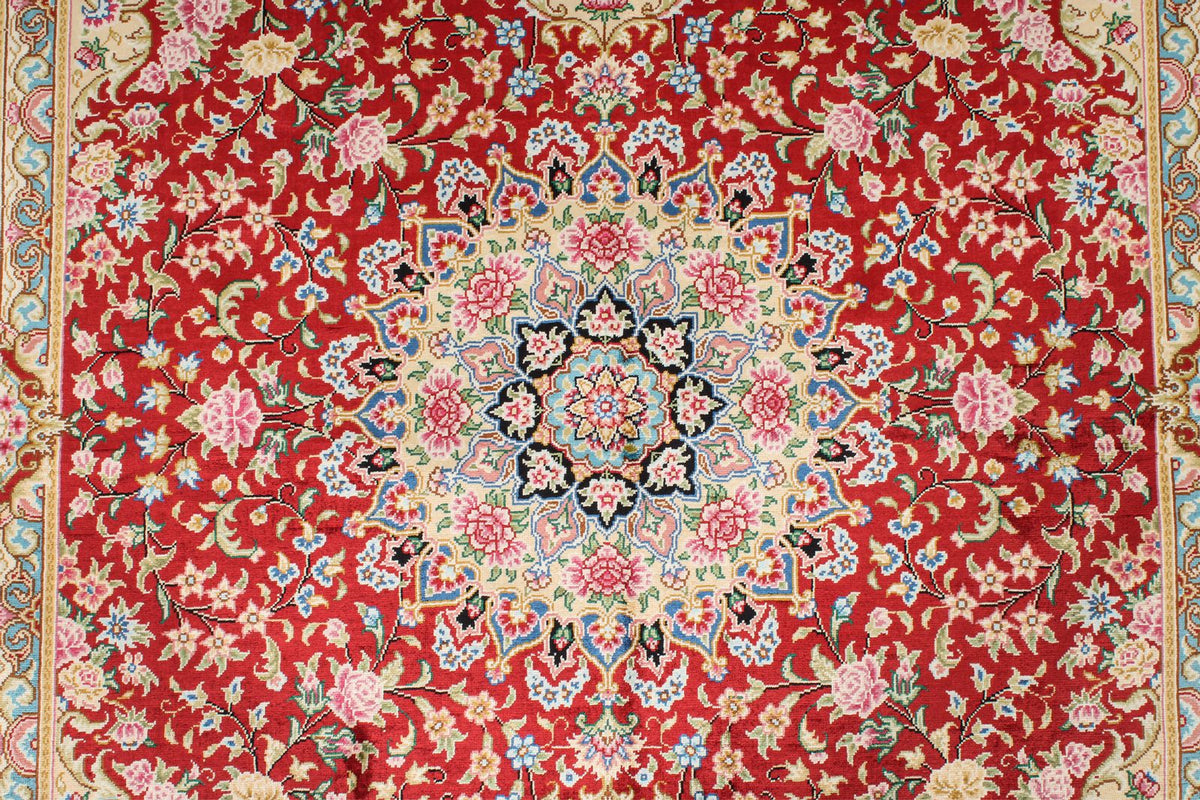4x6 Red and Black Turkish Silk Rug