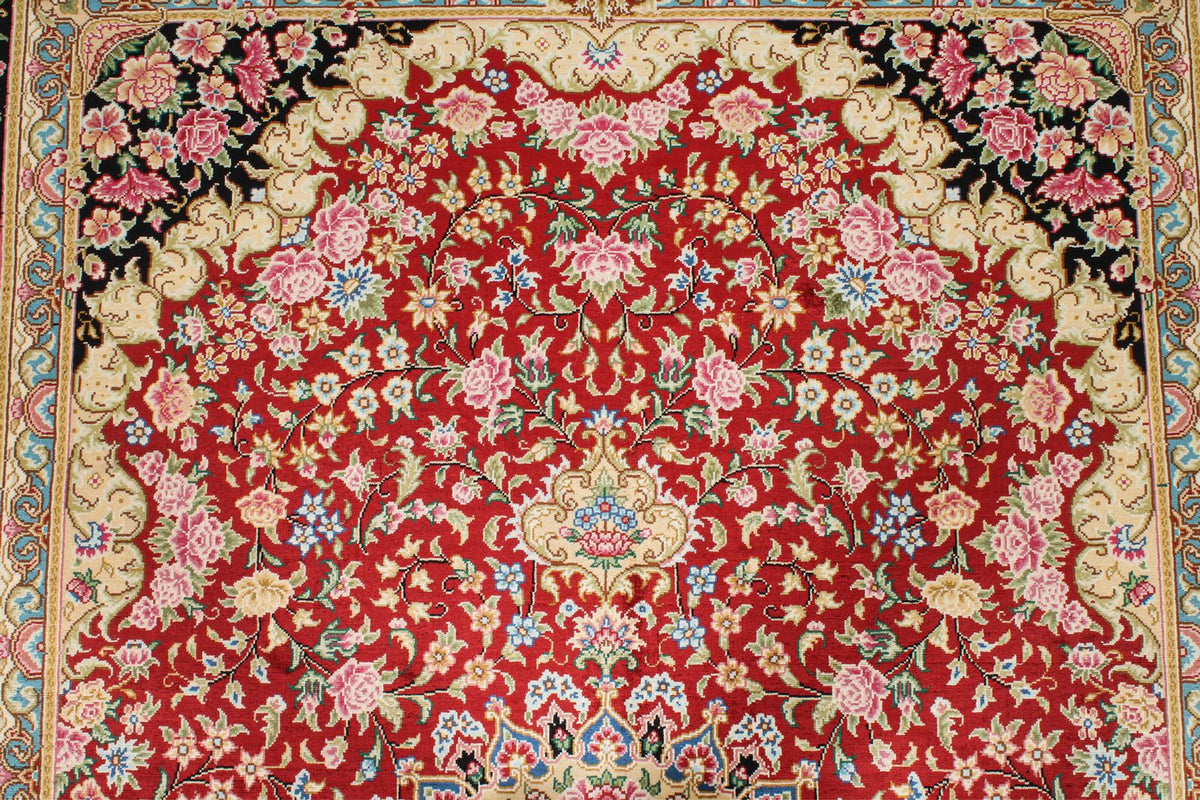 4x6 Red and Black Turkish Silk Rug
