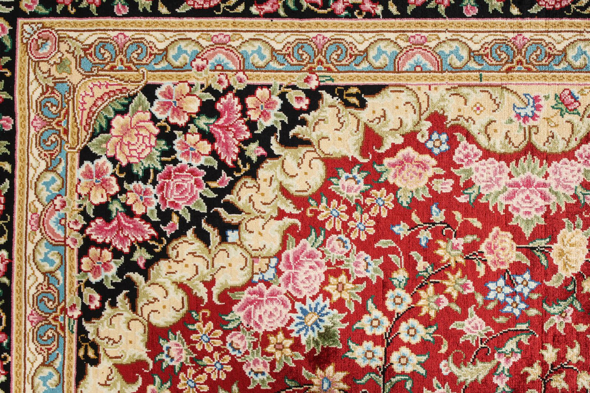 4x6 Red and Black Turkish Silk Rug