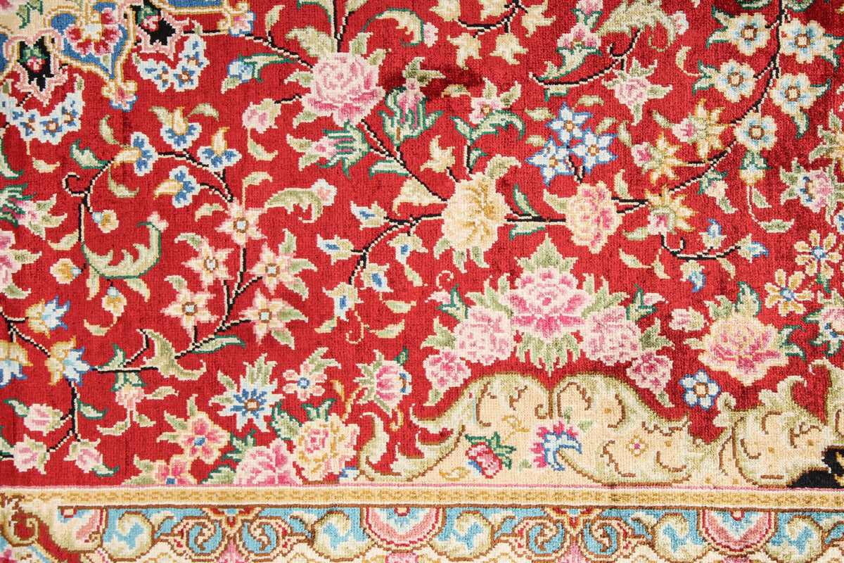 4x6 Red and Black Turkish Silk Rug
