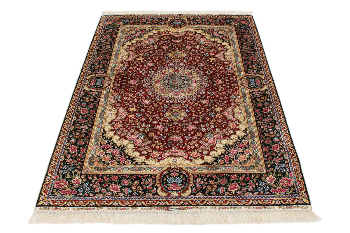 4x6 Red and Black Turkish Silk Rug