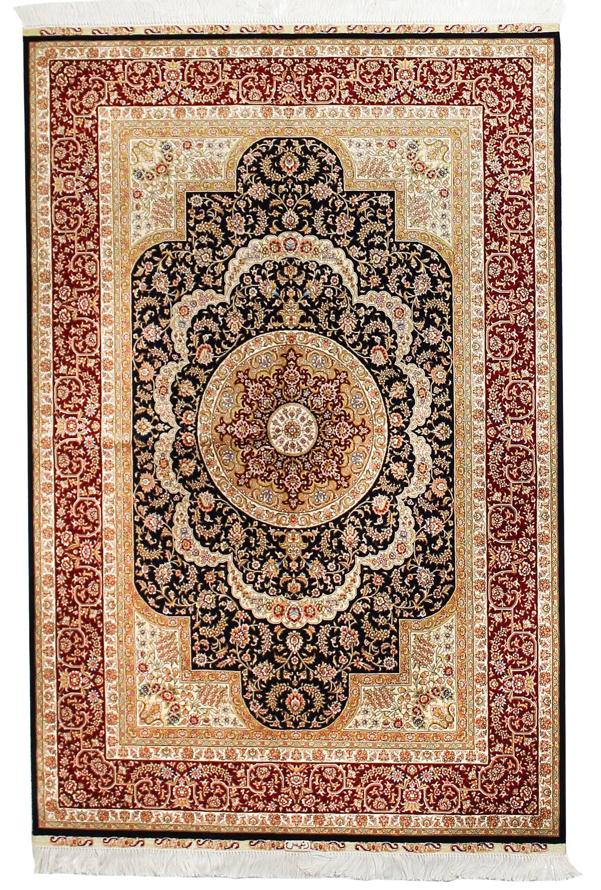 4x6 Black and Red Turkish Silk Rug