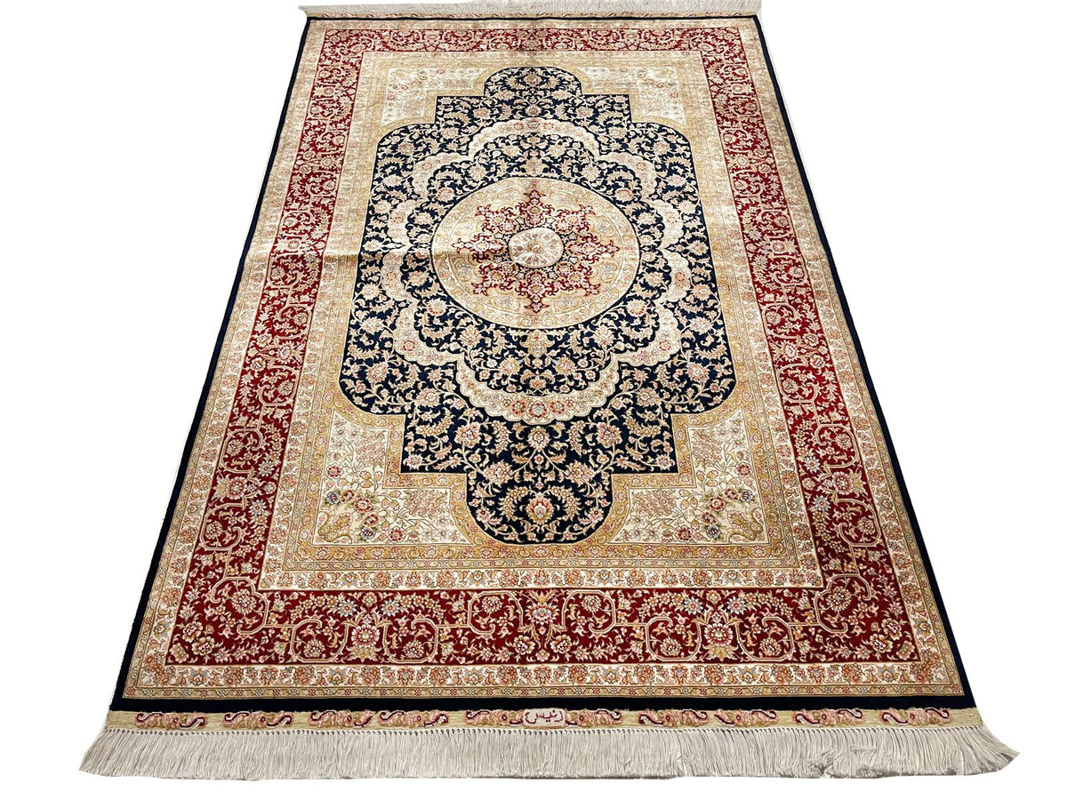 4x6 Black and Red Turkish Silk Rug
