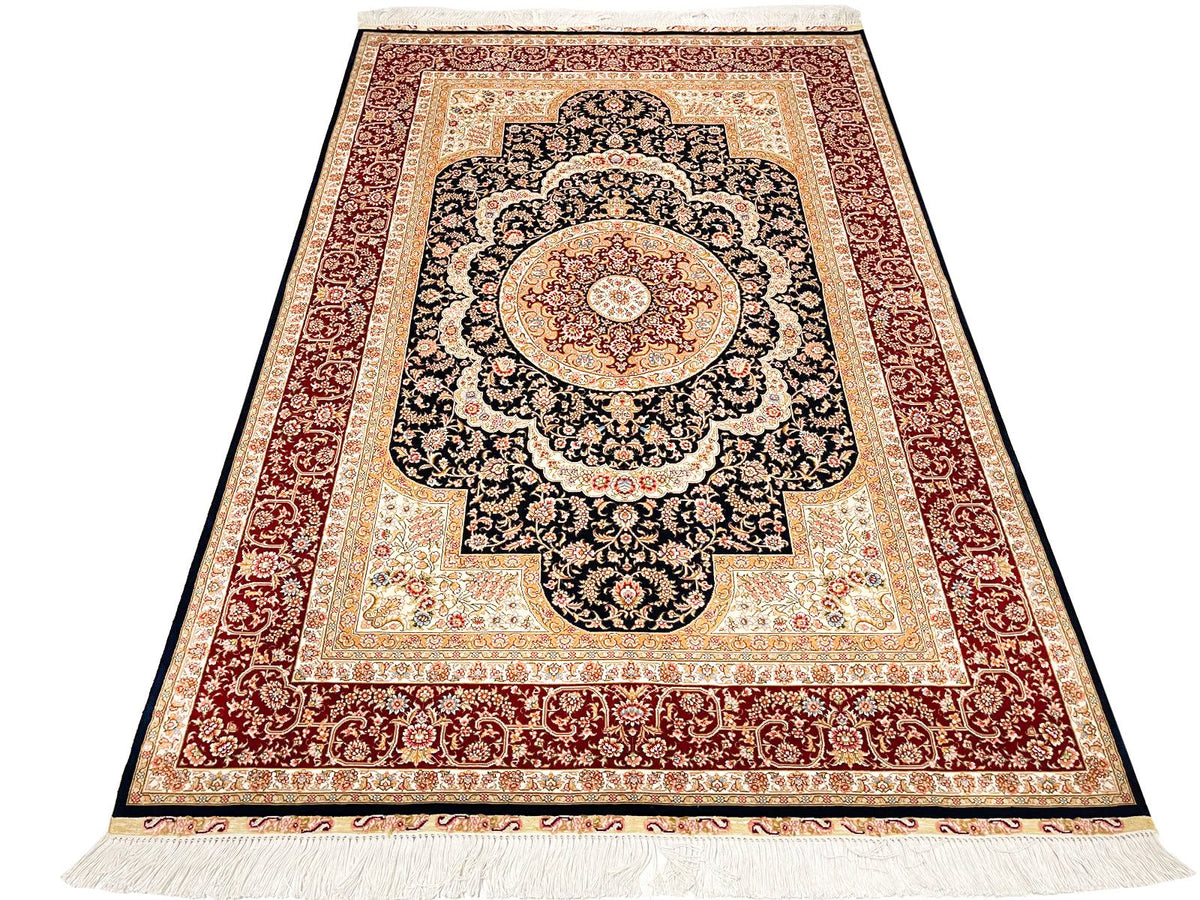 4x6 Black and Red Turkish Silk Rug