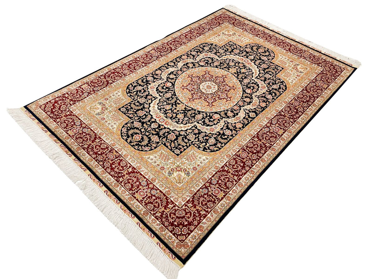 4x6 Black and Red Turkish Silk Rug