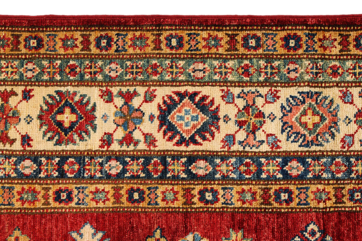 5x7 Red and Ivory Kazak Tribal Rug