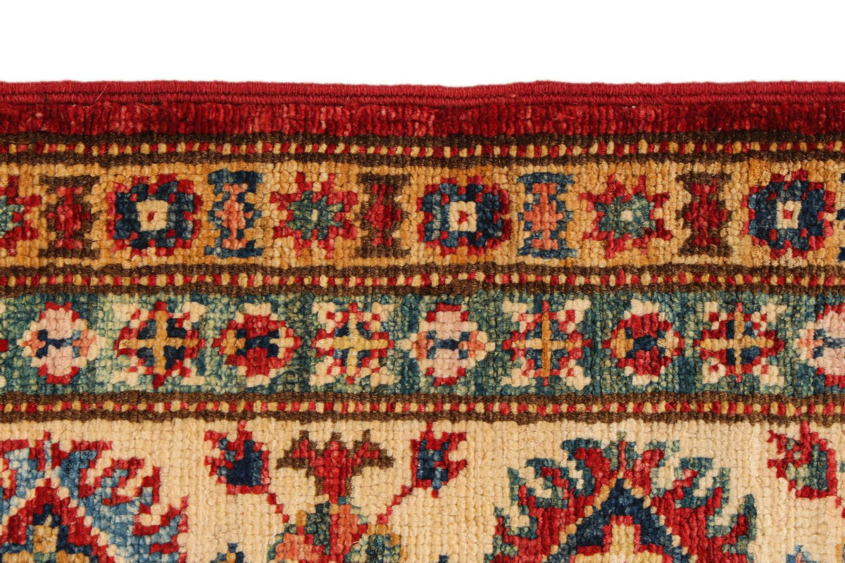 5x7 Red and Ivory Kazak Tribal Rug