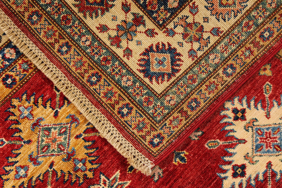 5x7 Red and Ivory Kazak Tribal Rug