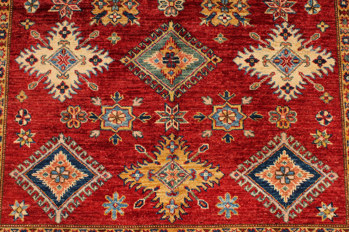 5x7 Red and Ivory Kazak Tribal Rug