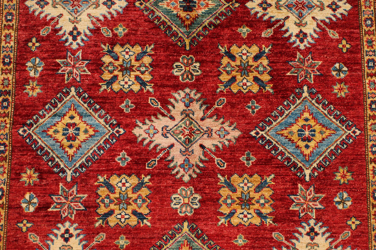 5x7 Red and Ivory Kazak Tribal Rug