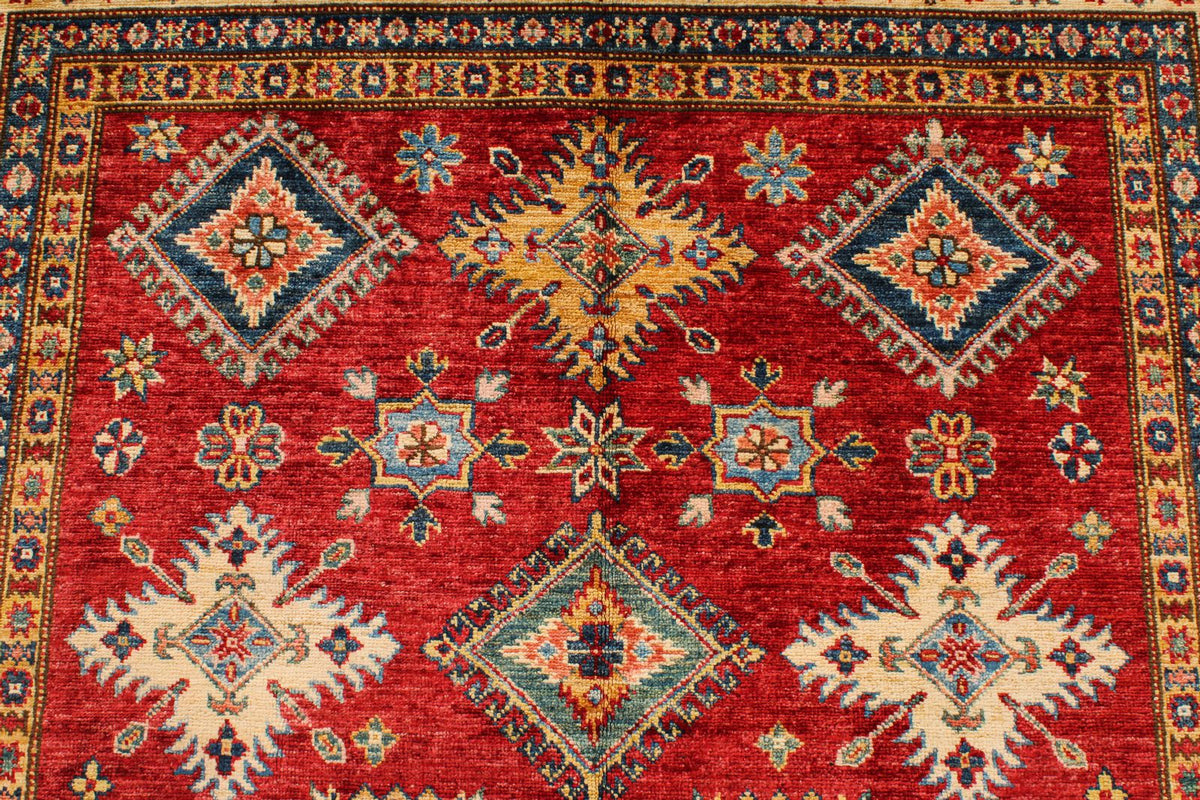 5x7 Red and Ivory Kazak Tribal Rug