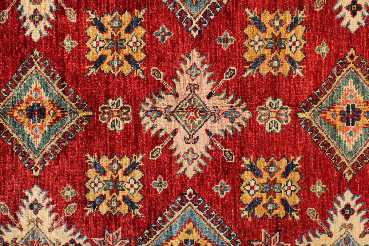5x7 Red and Ivory Kazak Tribal Rug