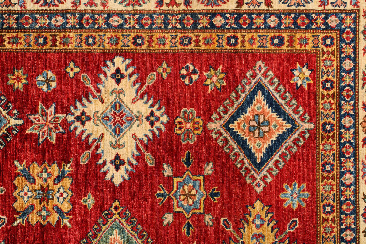 5x7 Red and Ivory Kazak Tribal Rug