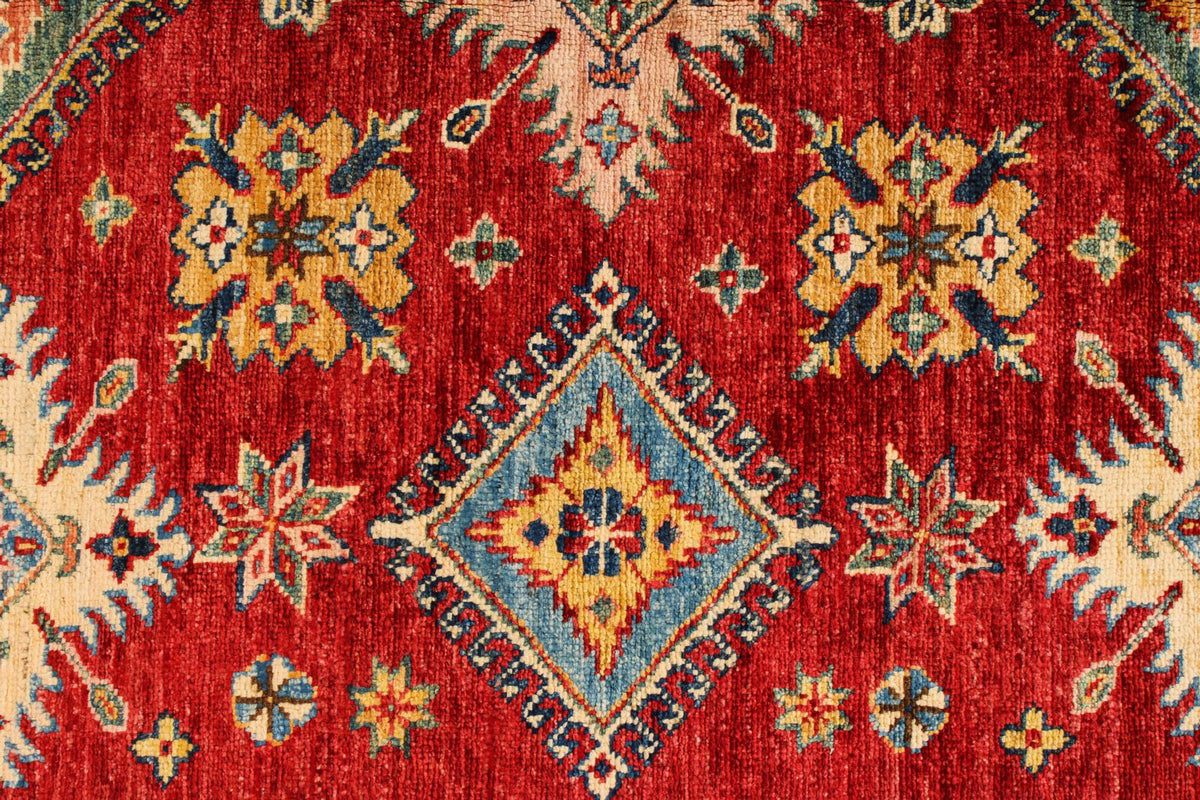 5x7 Red and Ivory Kazak Tribal Rug