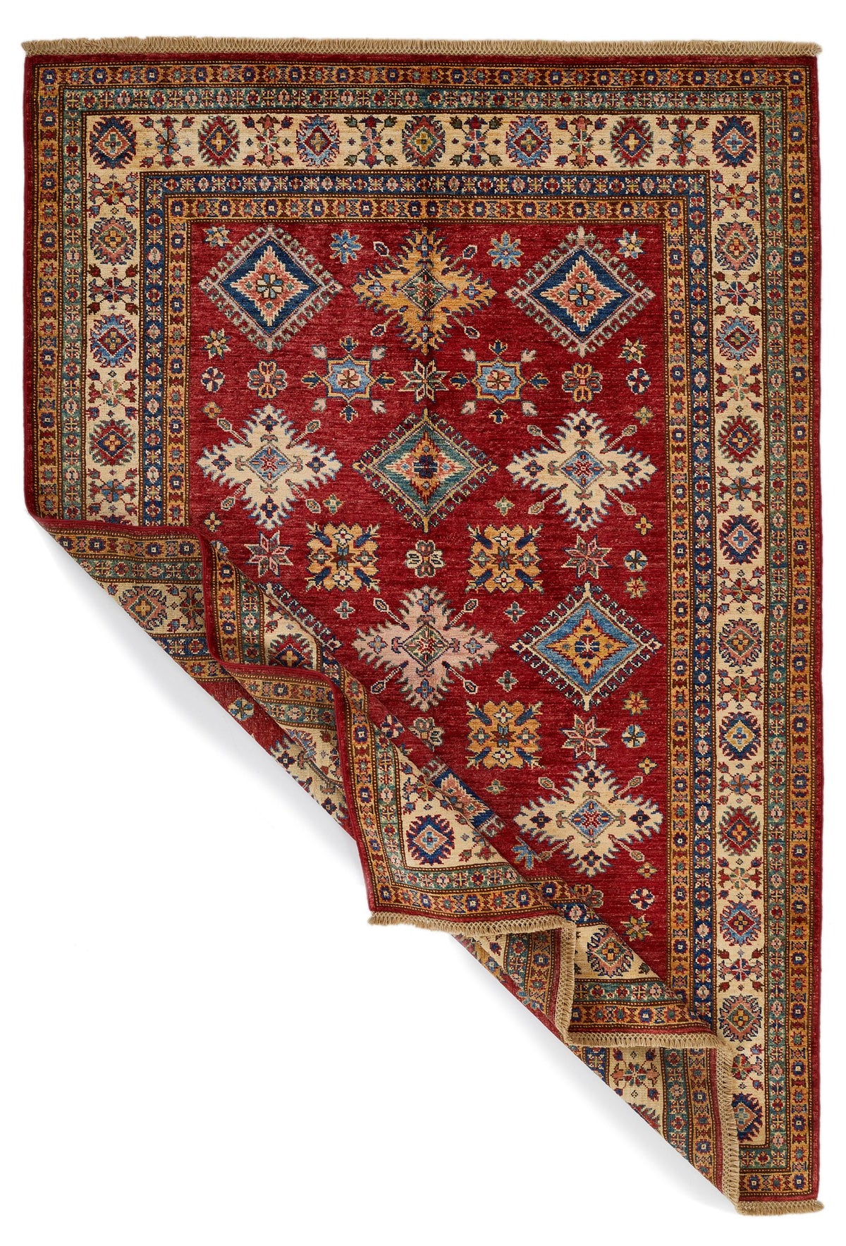 5x7 Red and Ivory Kazak Tribal Rug