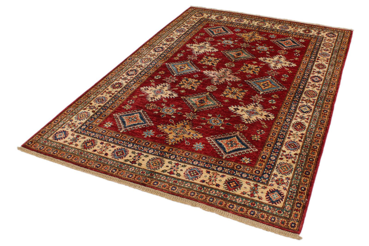 5x7 Red and Ivory Kazak Tribal Rug
