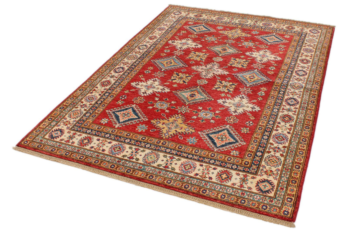 5x7 Red and Ivory Kazak Tribal Rug