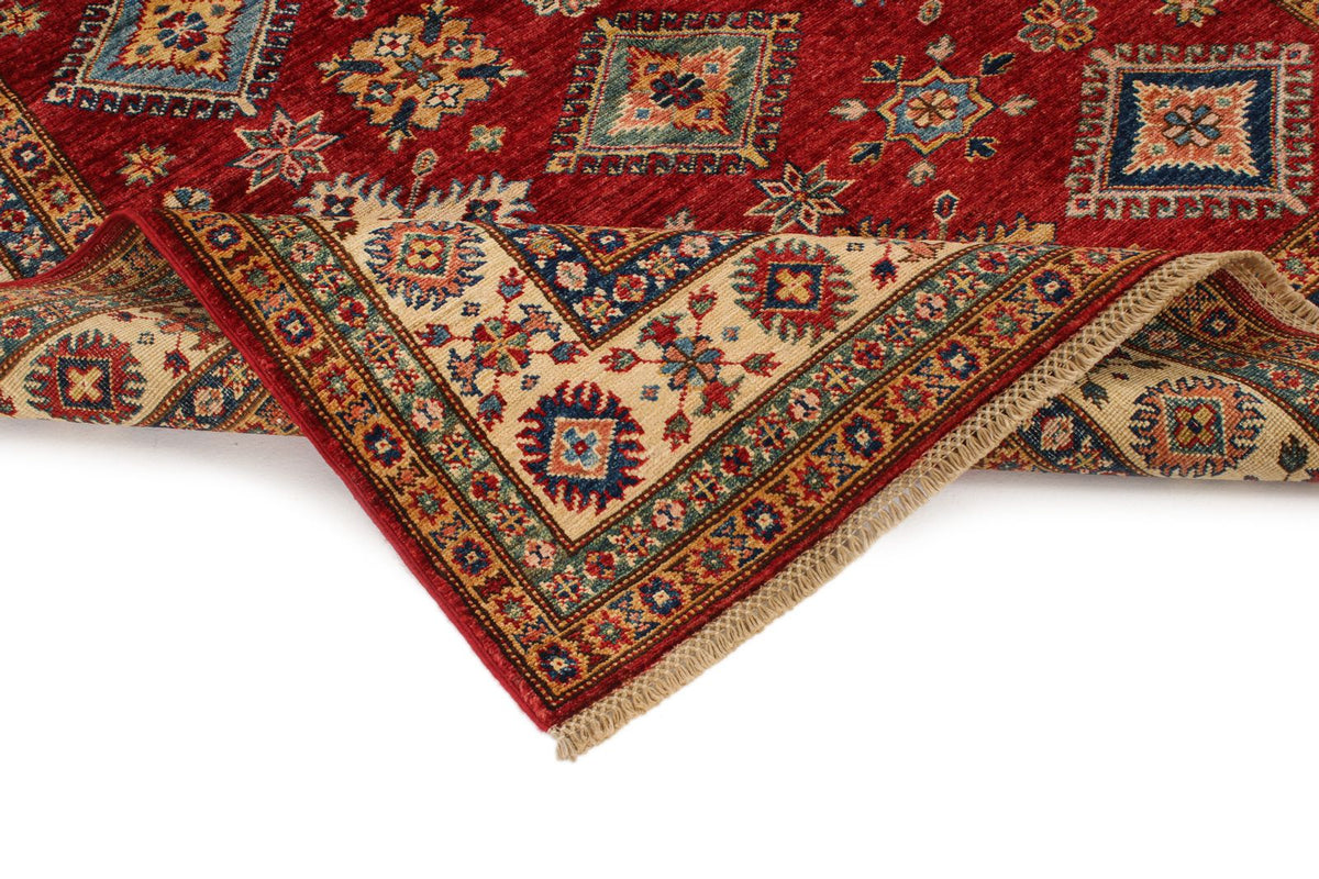 5x7 Red and Ivory Kazak Tribal Rug
