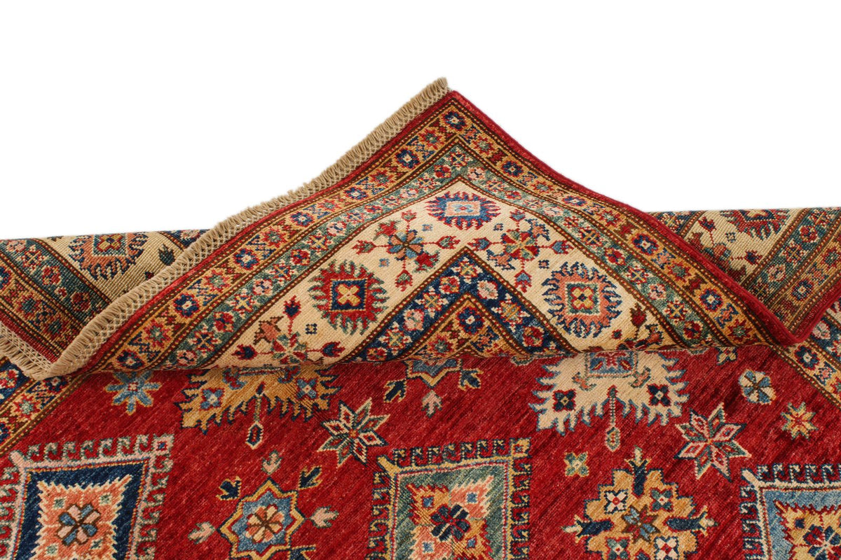 5x7 Red and Ivory Kazak Tribal Rug