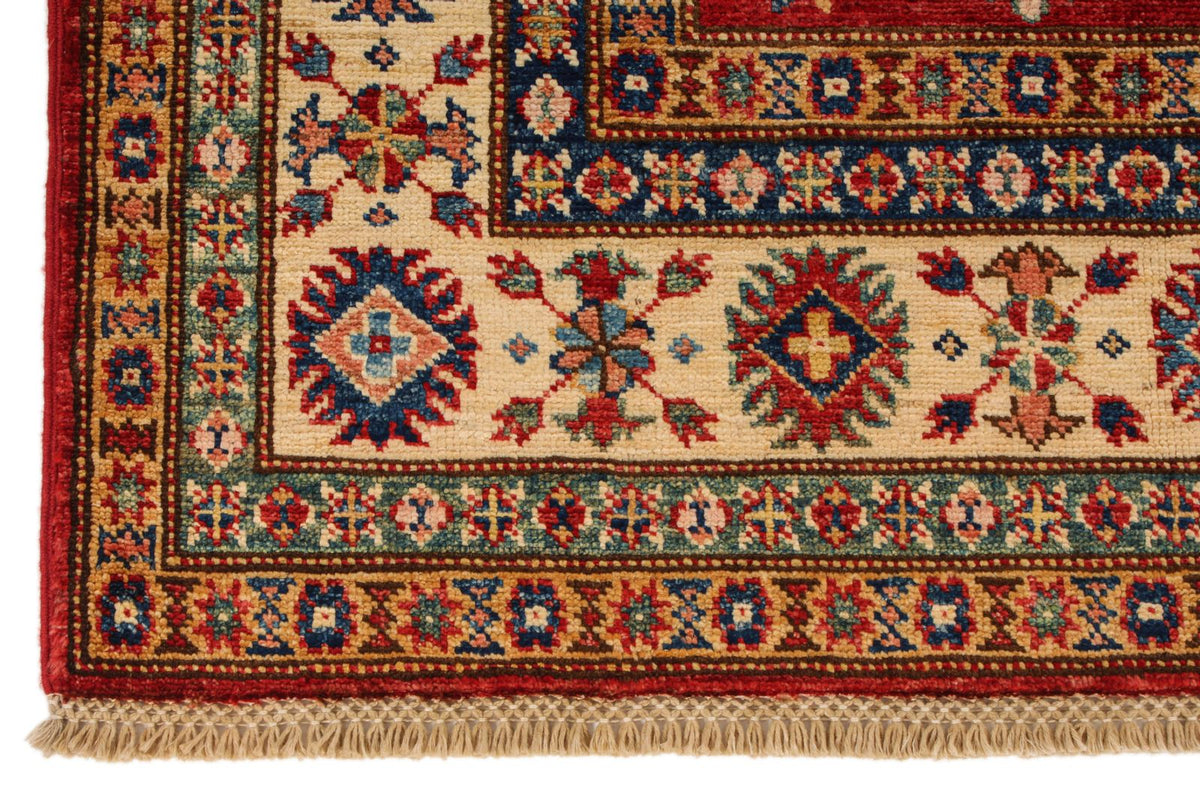 5x7 Red and Ivory Kazak Tribal Rug