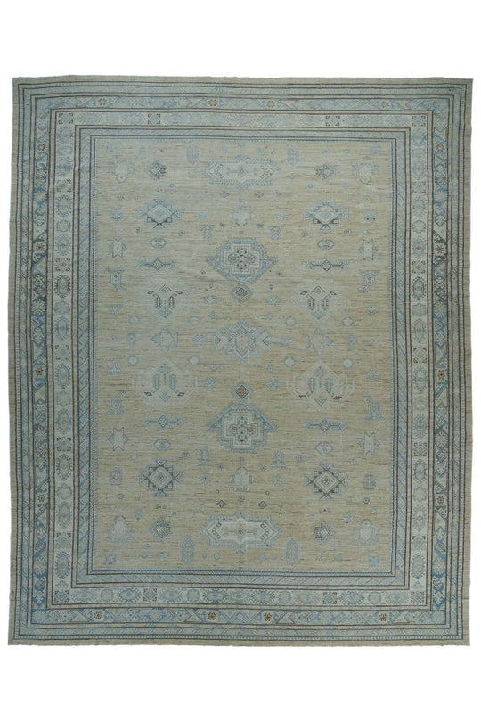 13x17 Green and Brown Kazak Tribal Rug