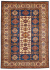 7x9 Blue and Ivory Kazak Tribal Rug