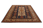 7x9 Blue and Ivory Kazak Tribal Rug