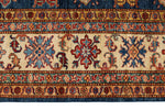 7x9 Blue and Ivory Kazak Tribal Rug