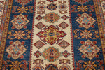 7x9 Blue and Ivory Kazak Tribal Rug