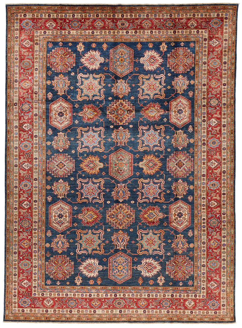 9x12 Navy and Red Kazak Tribal Rug