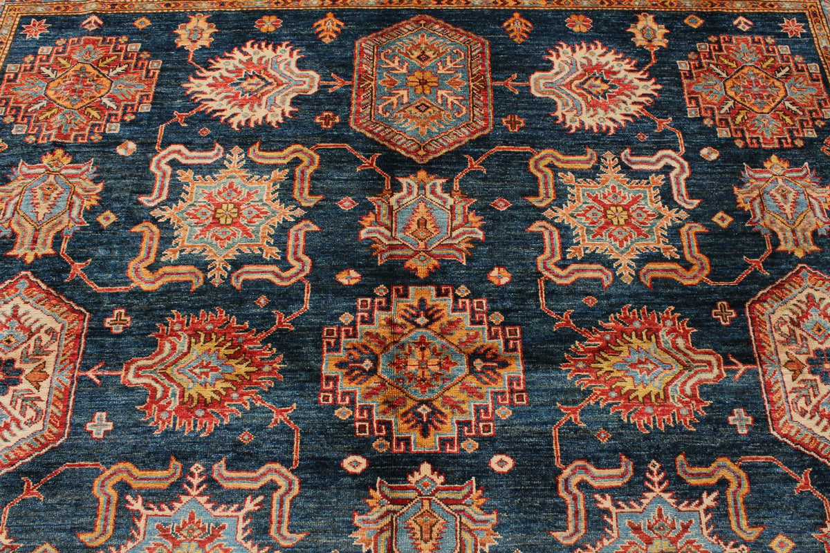 9x12 Navy and Red Kazak Tribal Rug