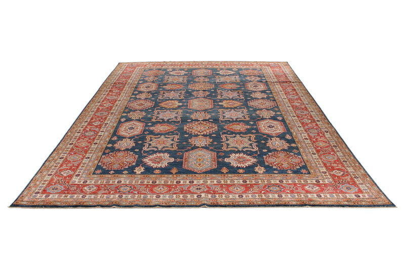 9x12 Navy and Red Kazak Tribal Rug