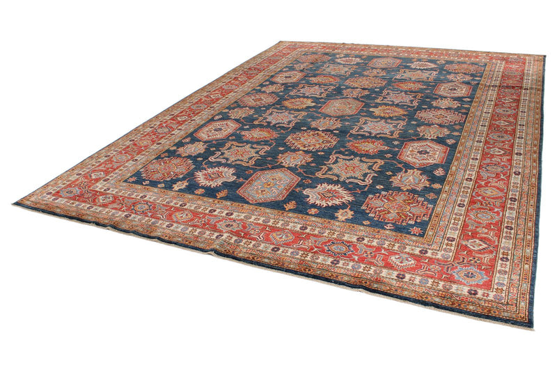 9x12 Navy and Red Kazak Tribal Rug