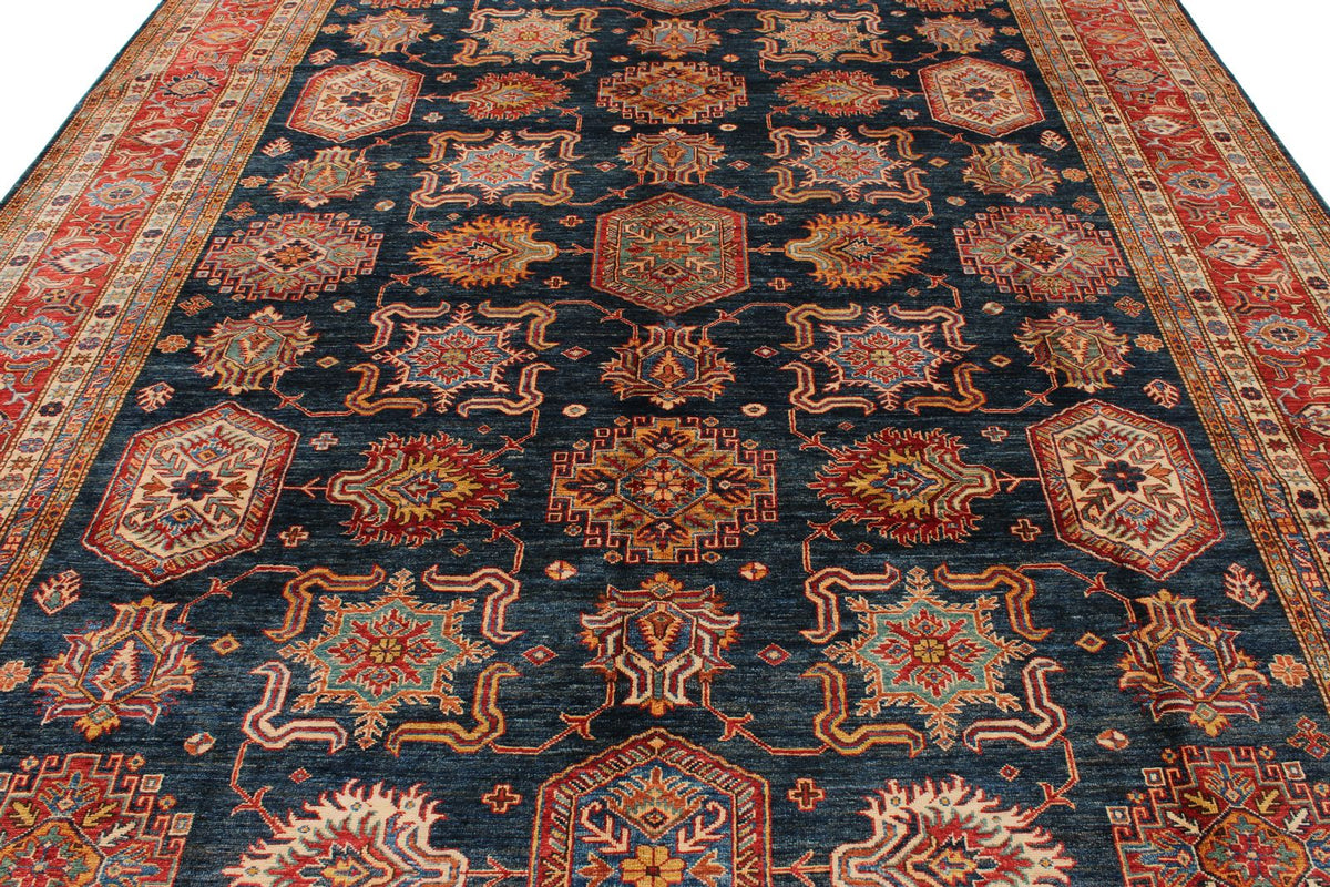 9x12 Navy and Red Kazak Tribal Rug