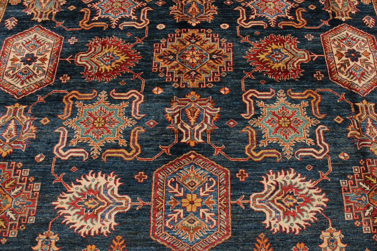 9x12 Navy and Red Kazak Tribal Rug