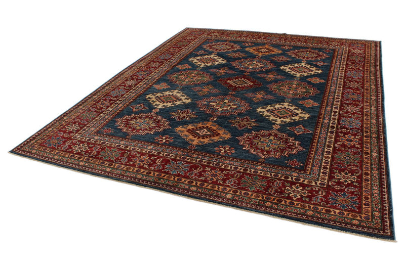 8x11 Navy and Red Kazak Tribal Rug