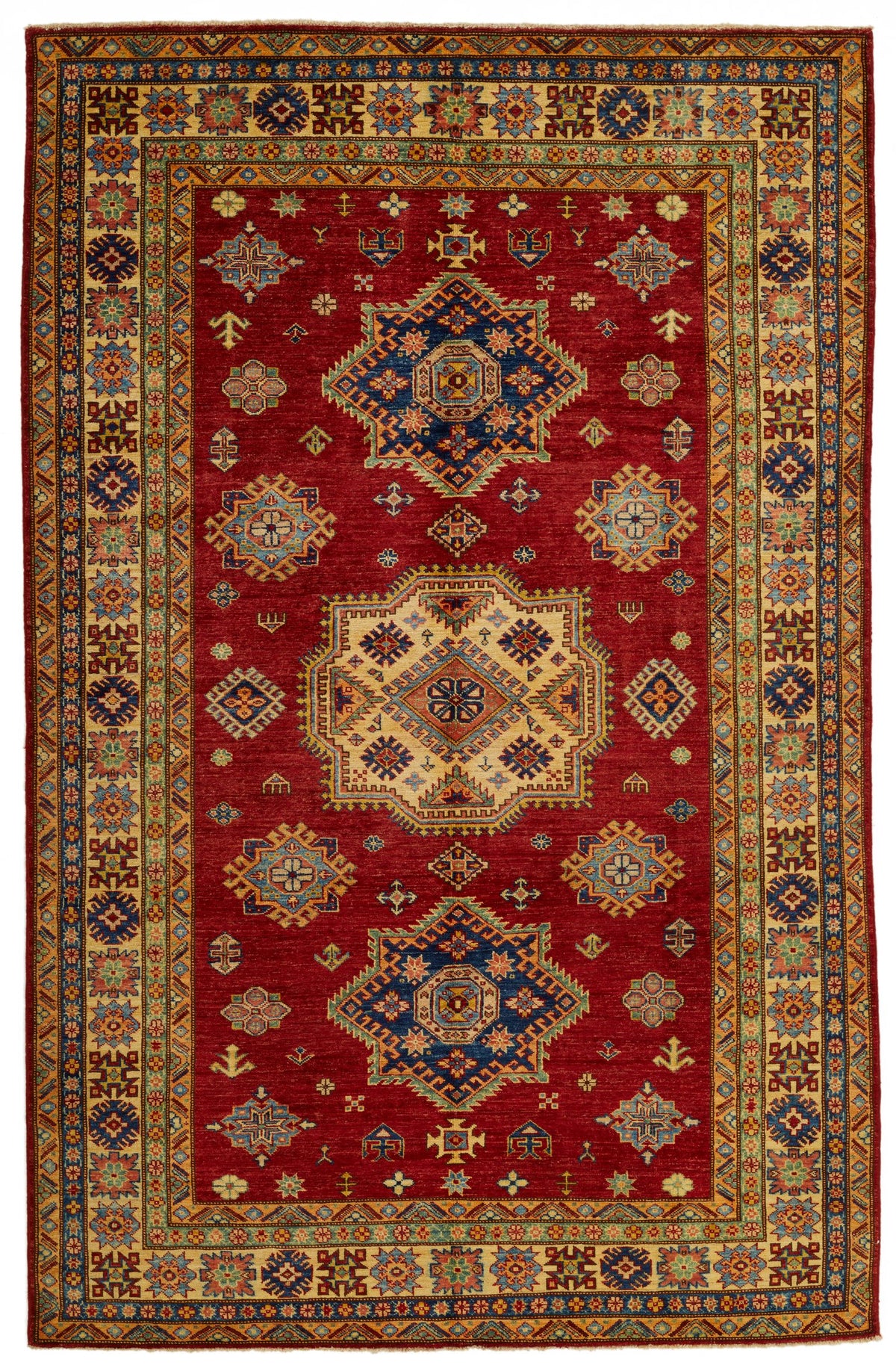 6x9 Red and Ivory Kazak Tribal Rug