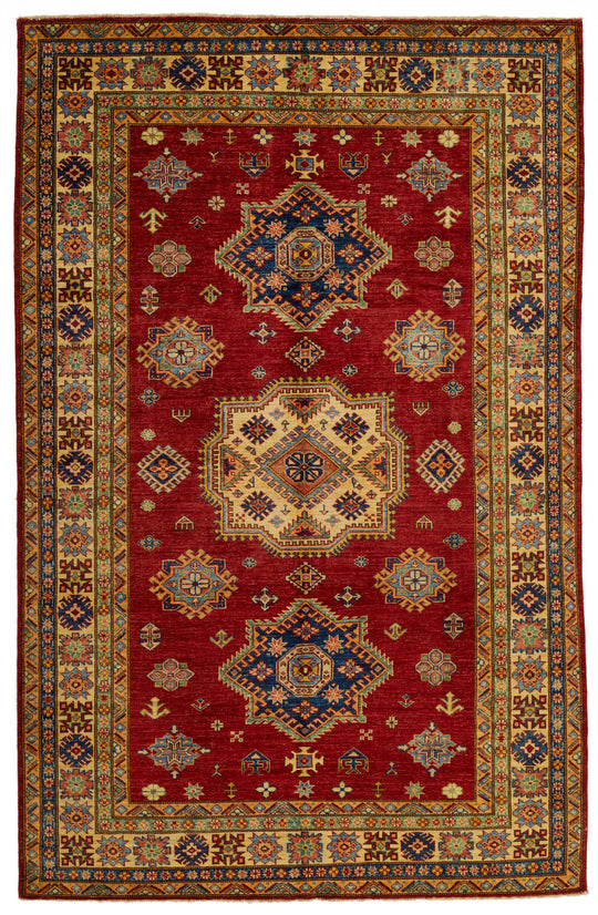 6x9 Red and Ivory Kazak Tribal Rug