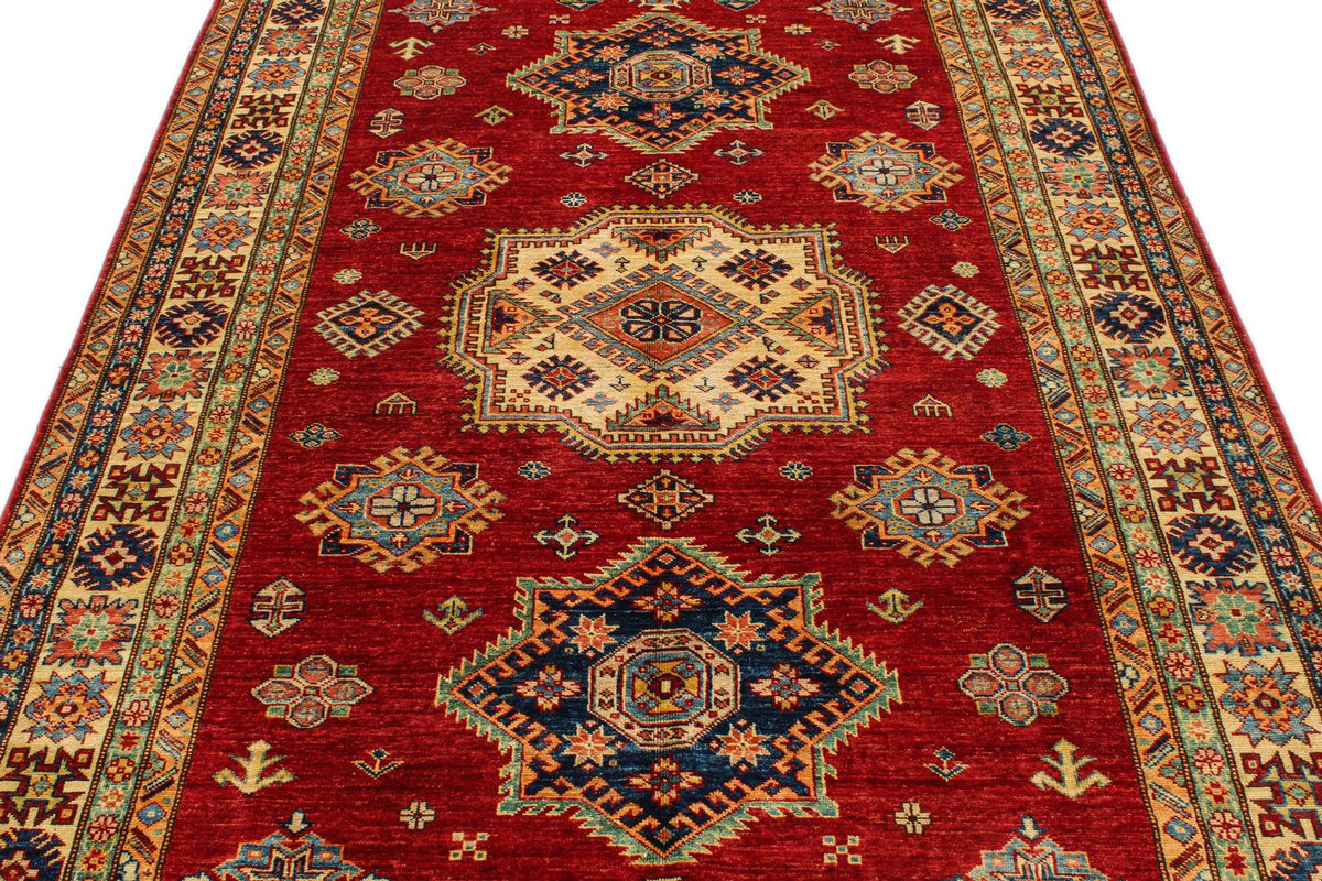 6x9 Red and Ivory Kazak Tribal Rug