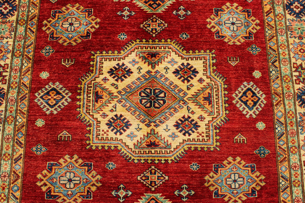 6x9 Red and Ivory Kazak Tribal Rug