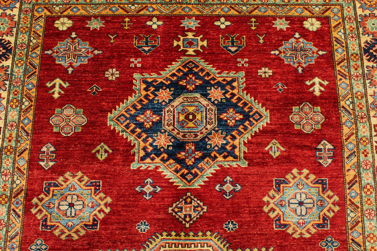 6x9 Red and Ivory Kazak Tribal Rug