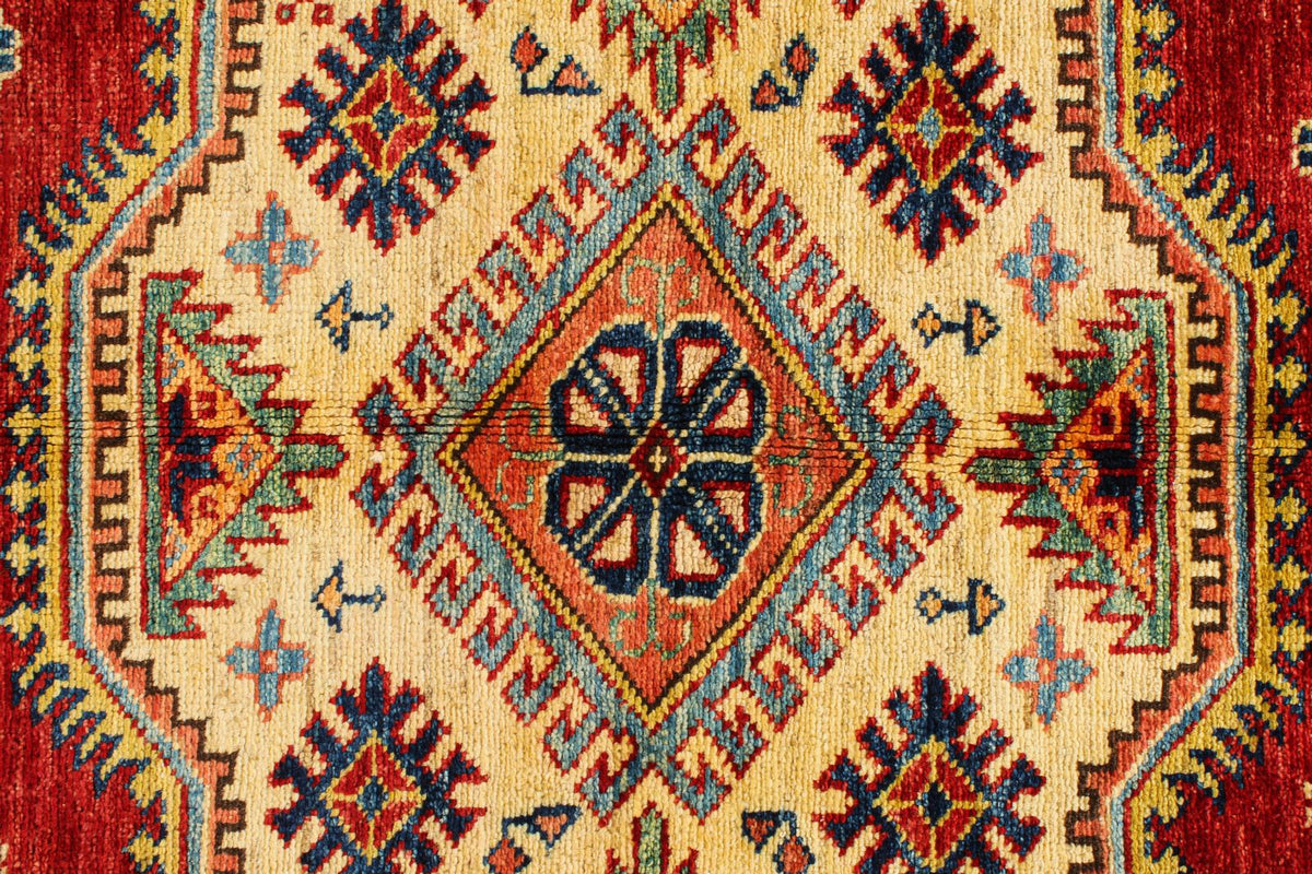 6x9 Red and Ivory Kazak Tribal Rug