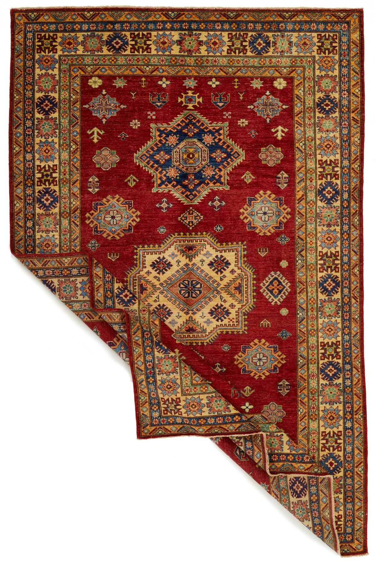 6x9 Red and Ivory Kazak Tribal Rug