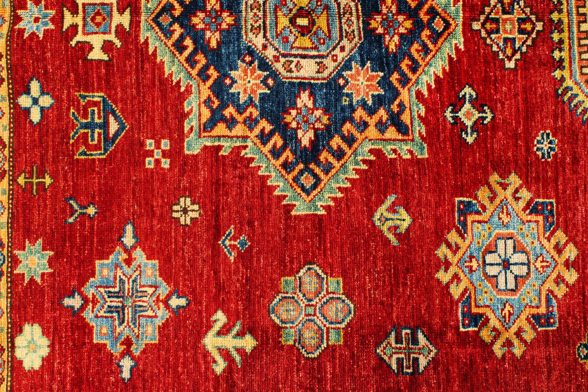 6x9 Red and Ivory Kazak Tribal Rug