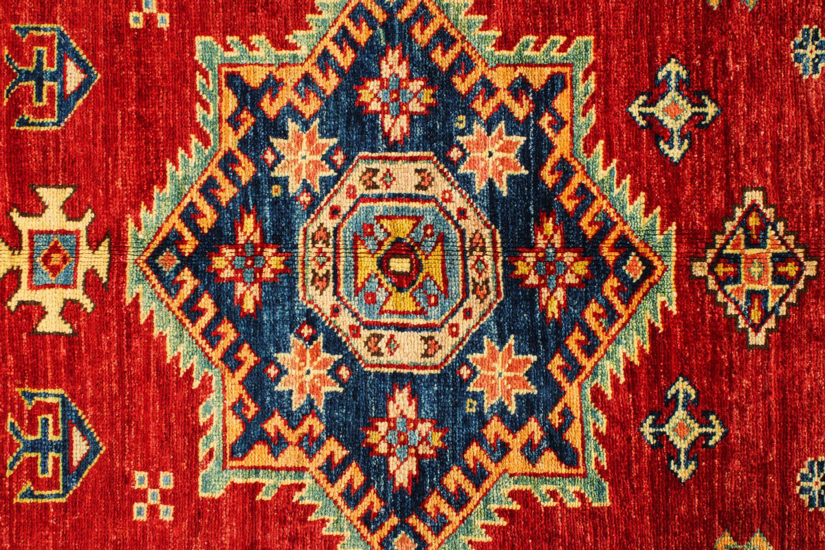 6x9 Red and Ivory Kazak Tribal Rug
